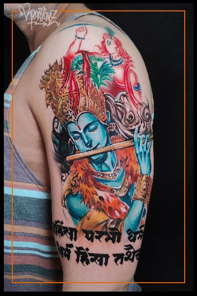 Lord Krishna Tattoo on hand by kraayonz studio