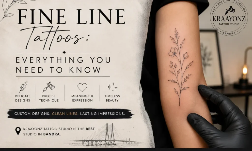Fine line tattoo design at Kraayonz Tattoo Studio in Bandra