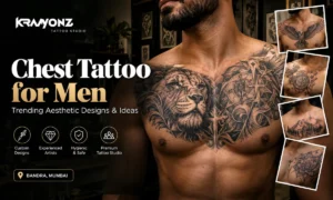 Chest tattoo for men aesthetic design at Kraayonz Tattoo Studio Bandra
