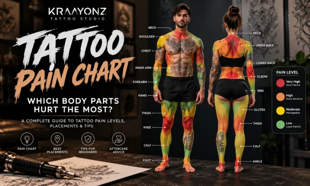 Tattoo pain chart showing pain levels for different body parts
